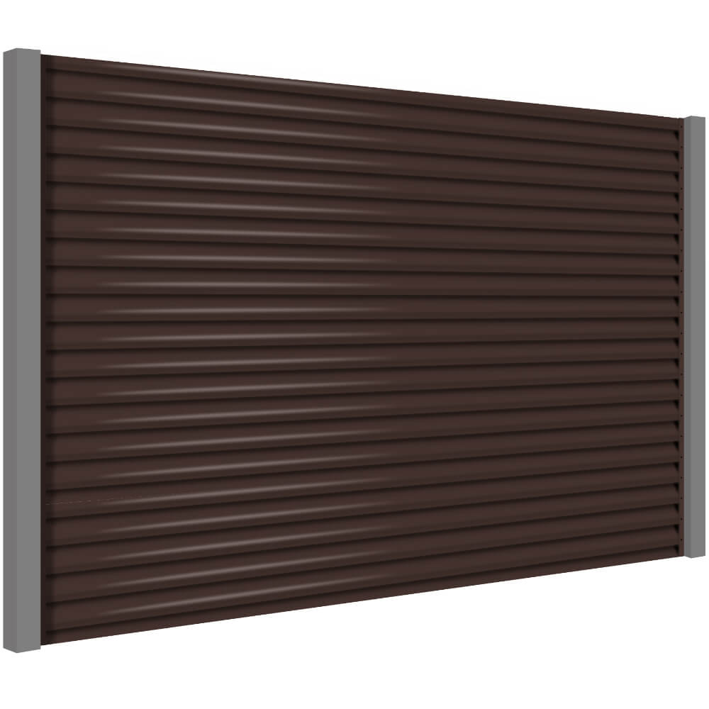Секция забора жалюзи из ламелей еврожалюзи RAL8017 Коричневый Шоколад с металлическими столбами
