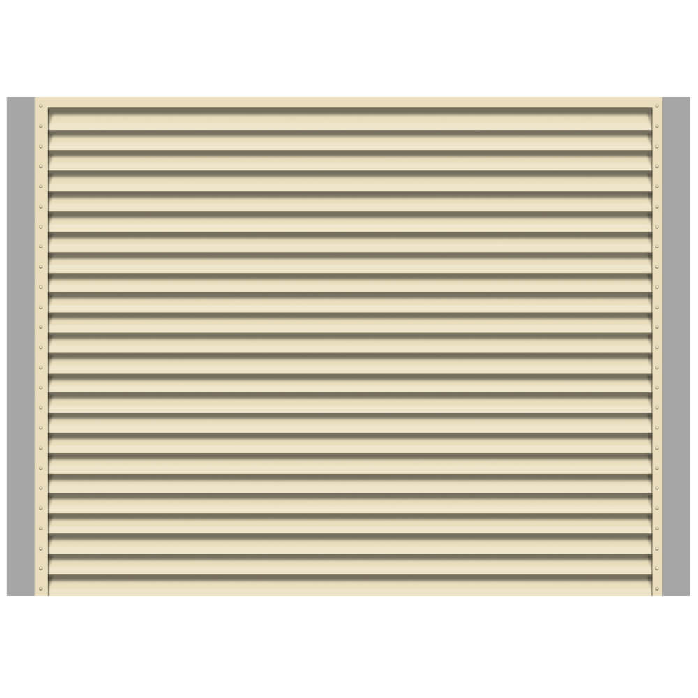 Секция забора жалюзи из ламелей жалюзи ЭКО-Z RAL1015 Слоновая Кость с металлическими столбами анфас