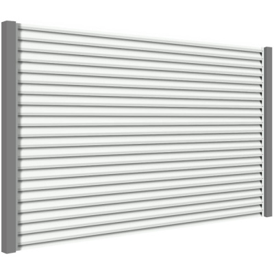 Секция забора жалюзи из ламелей еврожалюзи RAL9003 Белый с металлическими столбами