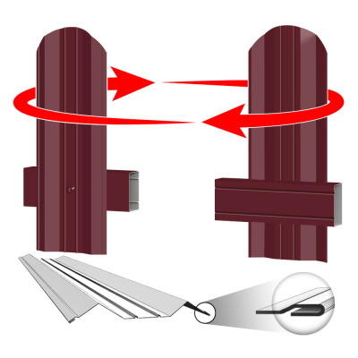 Штакетник ЭКО М-образный 95мм RAL3005 Красное Вино 2-х сторонний